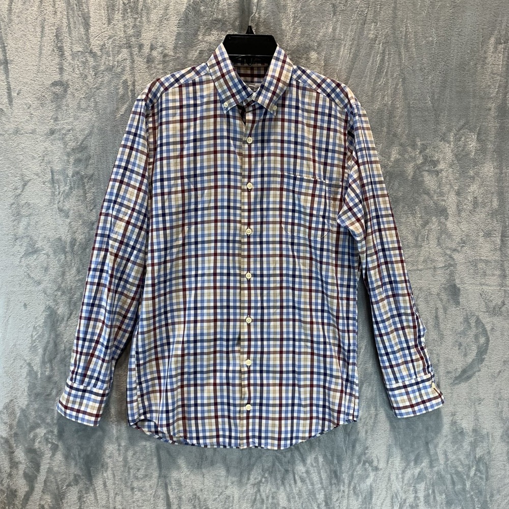 Peter Millar Men's Button Down Shirt S Blue Plaid Long Sleeve 100%‎ Cotton